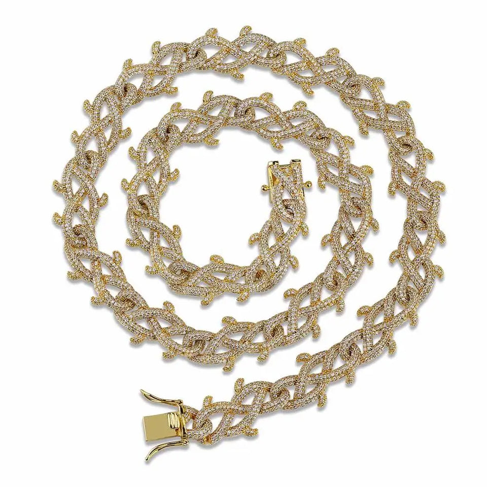 GUCY New Hip Hop Thorn Cuban Chain Necklace Micro Pave CZ Stones All Iced Out  Available Necklaces for Men Gifts