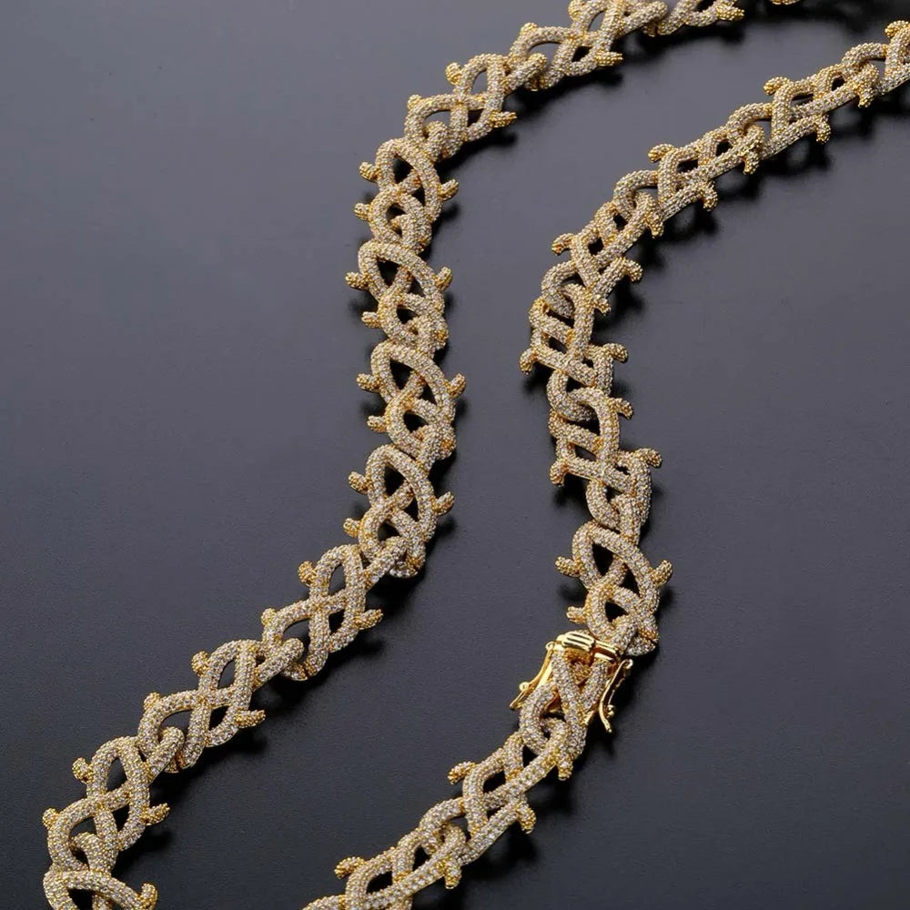 GUCY New Hip Hop Thorn Cuban Chain Necklace Micro Pave CZ Stones All Iced Out  Available Necklaces for Men Gifts