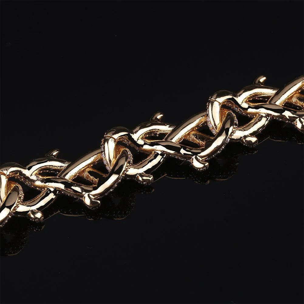 GUCY New Hip Hop Thorn Cuban Chain Necklace Micro Pave CZ Stones All Iced Out  Available Necklaces for Men Gifts