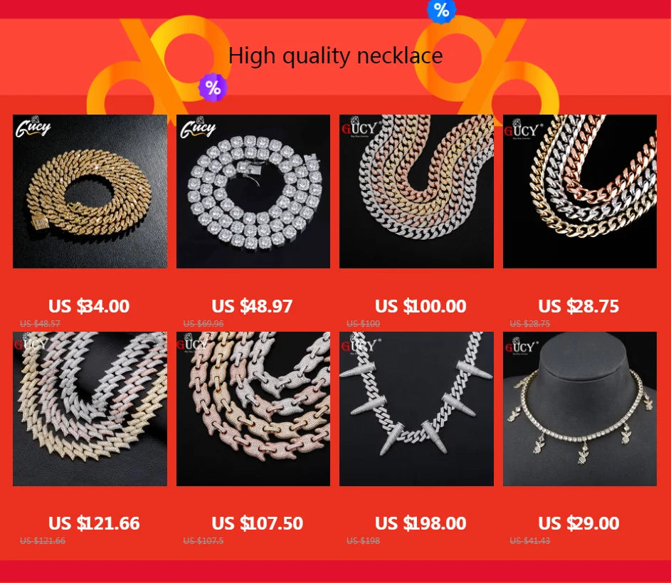 GUCY New Hip Hop Thorn Cuban Chain Necklace Micro Pave CZ Stones All Iced Out  Available Necklaces for Men Gifts