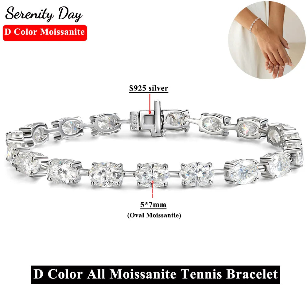 16ct 17ct 18ct Oval D Color Moissanite Tennis Bracelet For Women S925 Sterling Silver Sparkling Bracelet Plated 18K Fine Jewelry