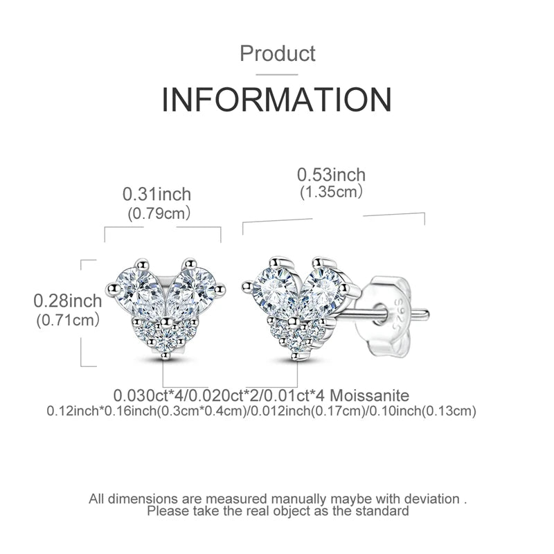 Moissanite Stud Earrings 100% Real 925 Sterling Silver Six Claw Earrings for Women Lady Girls Sparkling Classic Wedding Earring