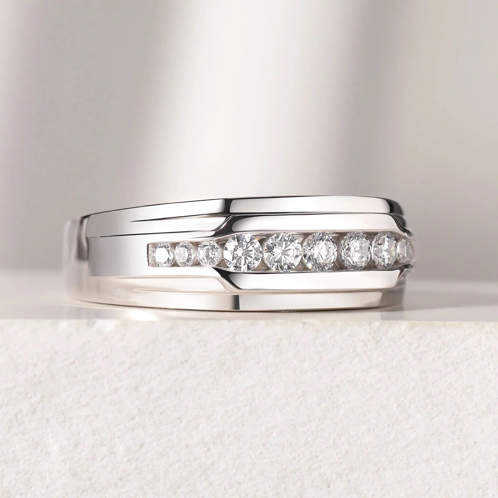 Newshe Full Moissanite Wedding Band for Men 925 Sterling Silver Engagement Rings Pave Round Eternity Promise Ring Size 7-13