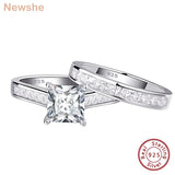 Newshe 2 Pieces Classic Wedding Rings Set for Women 7*7mm Princess Cut AAAAA Zircon 925 Sterling Silver Engagement Ring Jewelry