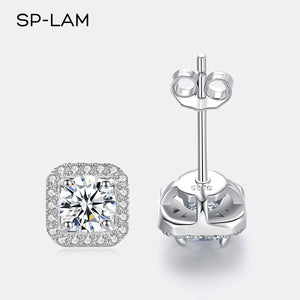 Moissanite Diamond Unusual Square Halo Stud Earrings For Women Certified 925 Sterling Silver Trendy Fine Anniversary Jewelry