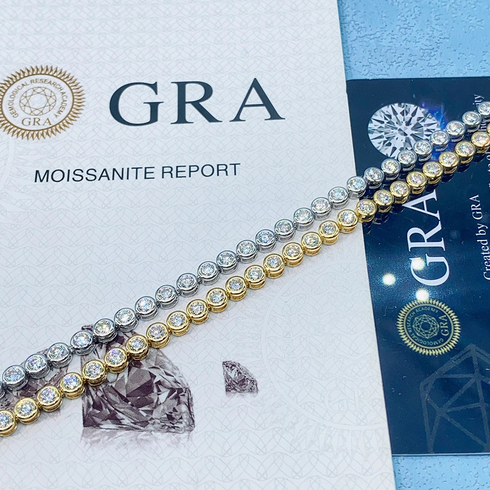 2mm Moissanite Tennis Bracelet for Woman Men 925 Sterling Silver Plated 18k Gold Hip Hop Chain Round Bubble Diamond Bracelets