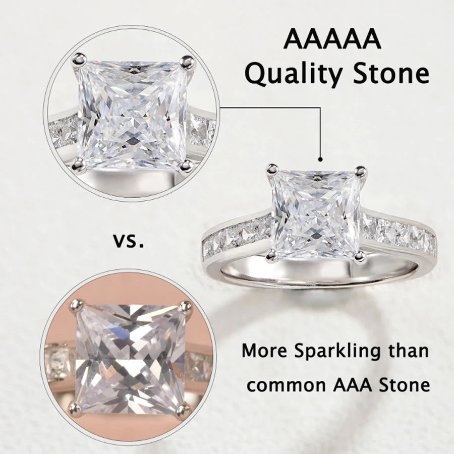 Newshe 2 Pieces Classic Wedding Rings Set for Women 7*7mm Princess Cut AAAAA Zircon 925 Sterling Silver Engagement Ring Jewelry