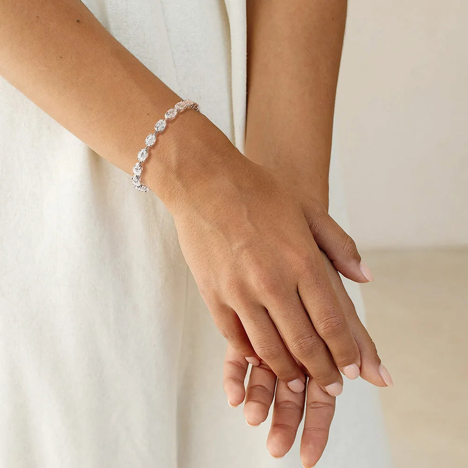 16ct 17ct 18ct Oval D Color Moissanite Tennis Bracelet For Women S925 Sterling Silver Sparkling Bracelet Plated 18K Fine Jewelry