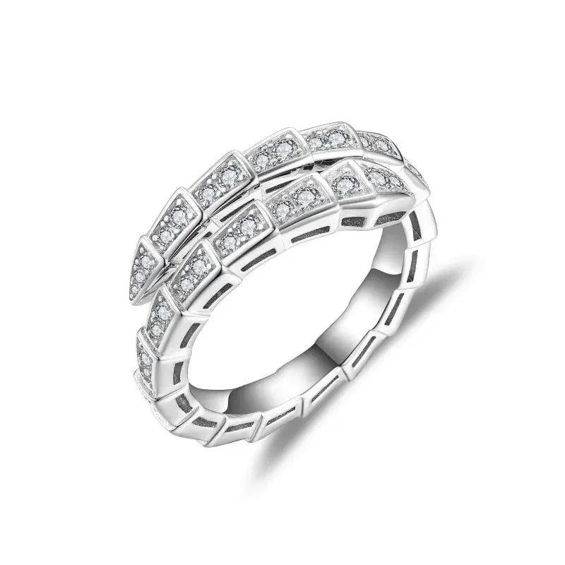 M-JAJA Moissanite Snake Bracelets Diamond Snake Wedding Ring for Women Adjustable 925 Sterling Silver Bangle Luxury Jewelry Set