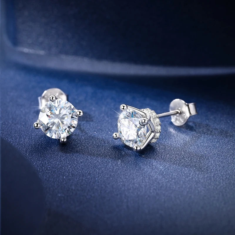 Moissanite Stud Earrings 100% Real 925 Sterling Silver Six Claw Earrings for Women Lady Girls Sparkling Classic Wedding Earring