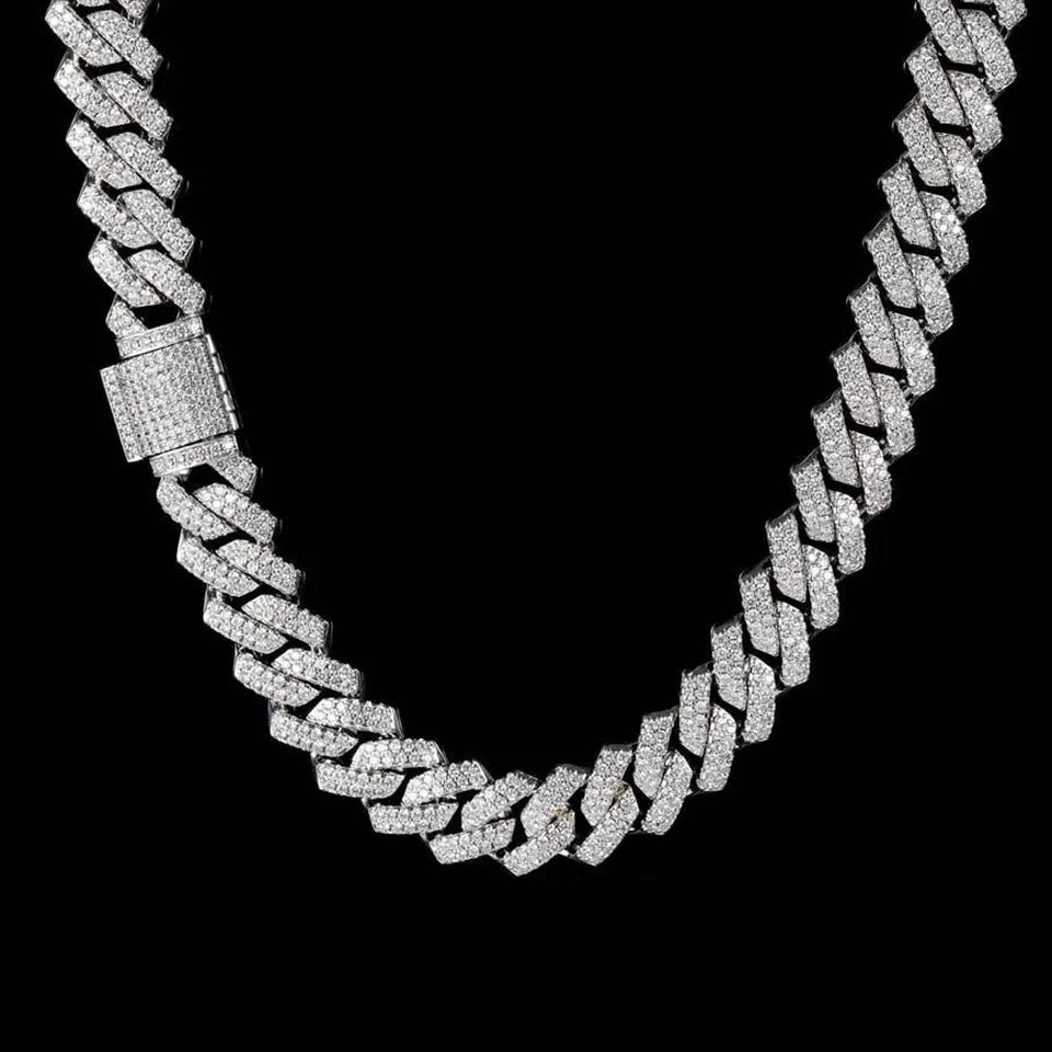 KNOBSPIN D Color Moissanite Cuban Bracelet 925 Sterling Sliver Plated with 18k White Gold Diamond Cuban Link Chain for Women Man