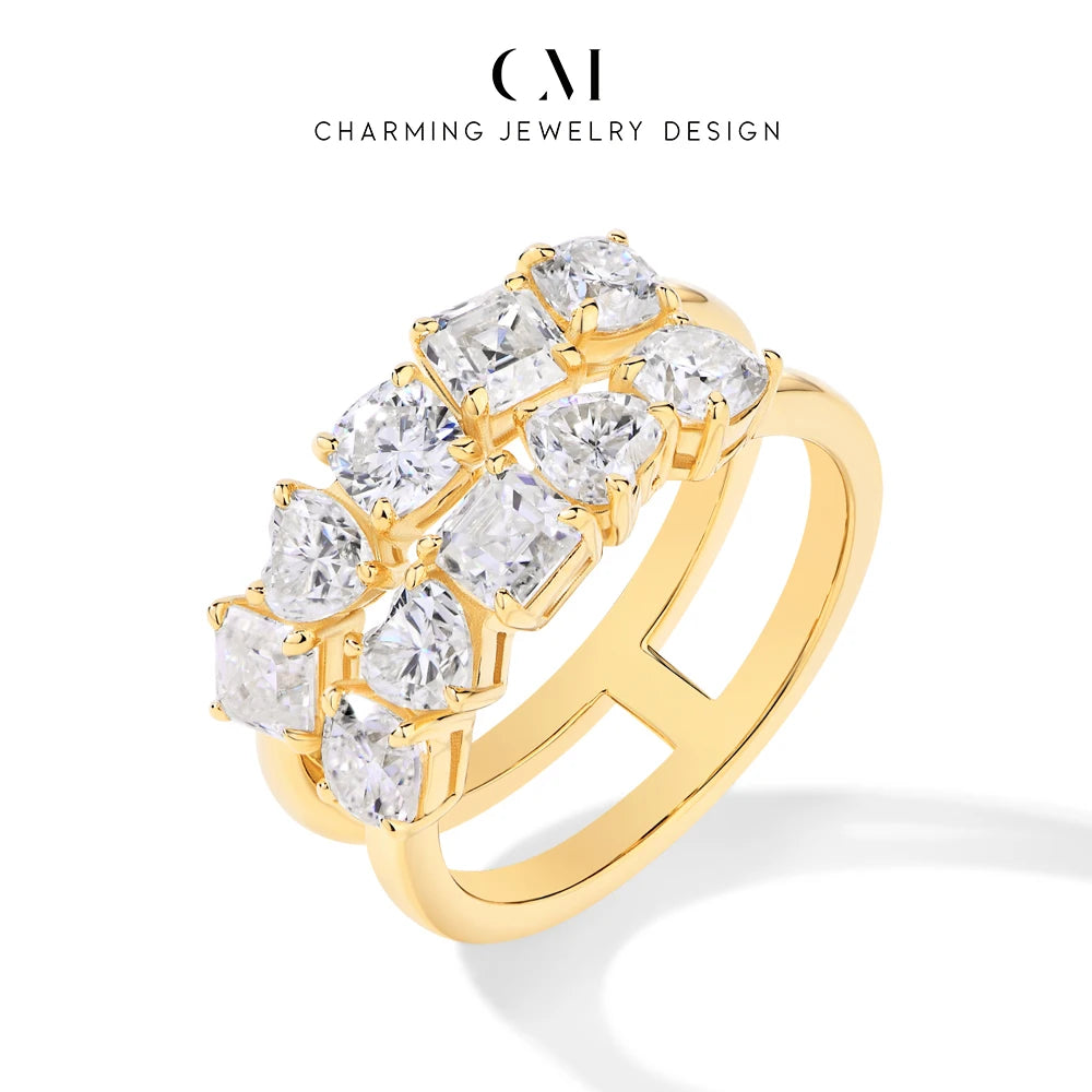 CHARMING Luxury 3.2 CT Sparkling S925 Silver Moissanite Diamond Ring for Women Engagement Wedding Fine Jewelry Anniversary Gift