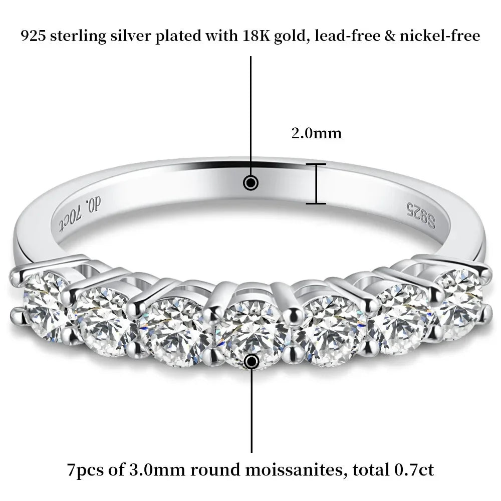 Moissanite Ring for Women Half Eternity Wedding Band Original 925 Sterling Silver 0.7ct D Color VVS1 Lab Diamond Fine Jewelry