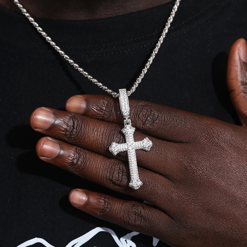 TUHE Unisex S925 Cross Pendant Necklace Iced Out Moissanite Gold Silver Color Charm For Men Hip Hop Fine Jewelry