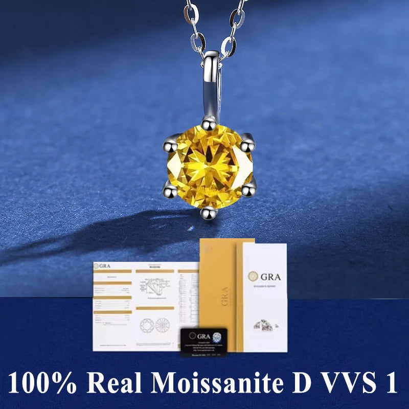 100% Real Moissanite Pendant Necklace D Color 1 Carat GRA Certificate for Women Wedding Bridal S925 Sterling Silver Fine Jewelry