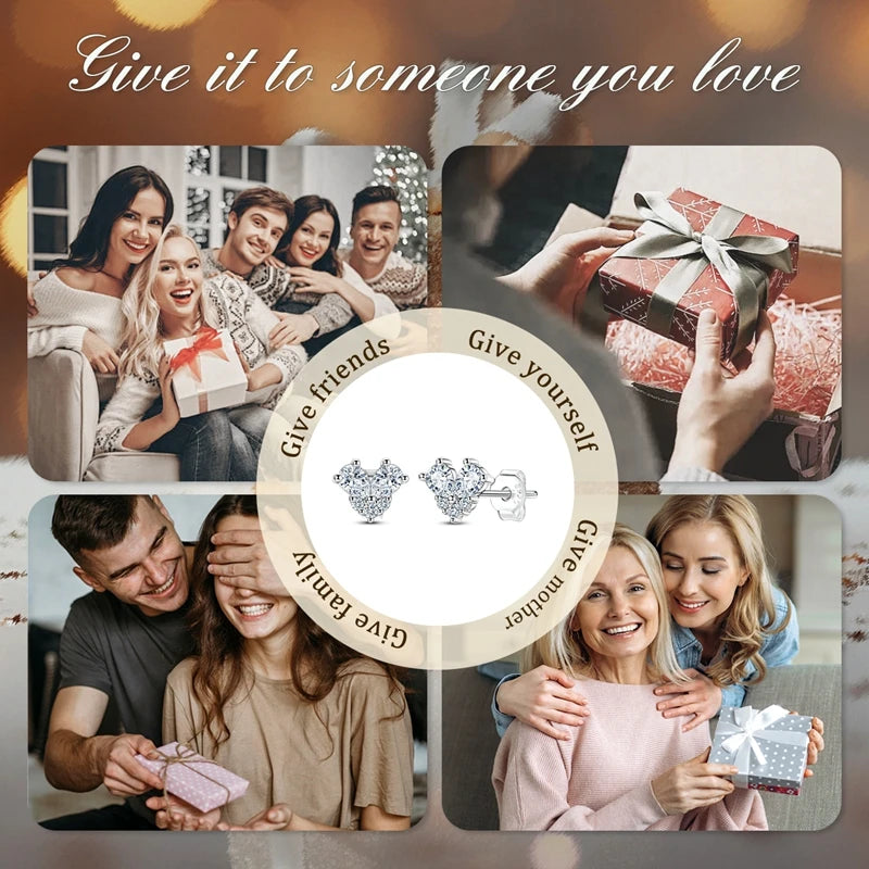 Moissanite Stud Earrings 100% Real 925 Sterling Silver Six Claw Earrings for Women Lady Girls Sparkling Classic Wedding Earring