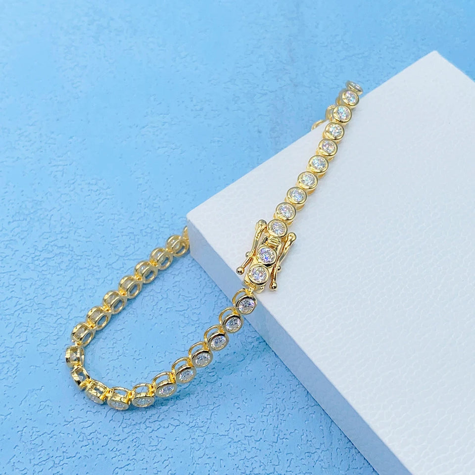 2mm Moissanite Tennis Bracelet for Woman Men 925 Sterling Silver Plated 18k Gold Hip Hop Chain Round Bubble Diamond Bracelets