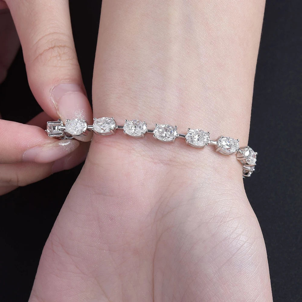 16ct 17ct 18ct Oval D Color Moissanite Tennis Bracelet For Women S925 Sterling Silver Sparkling Bracelet Plated 18K Fine Jewelry
