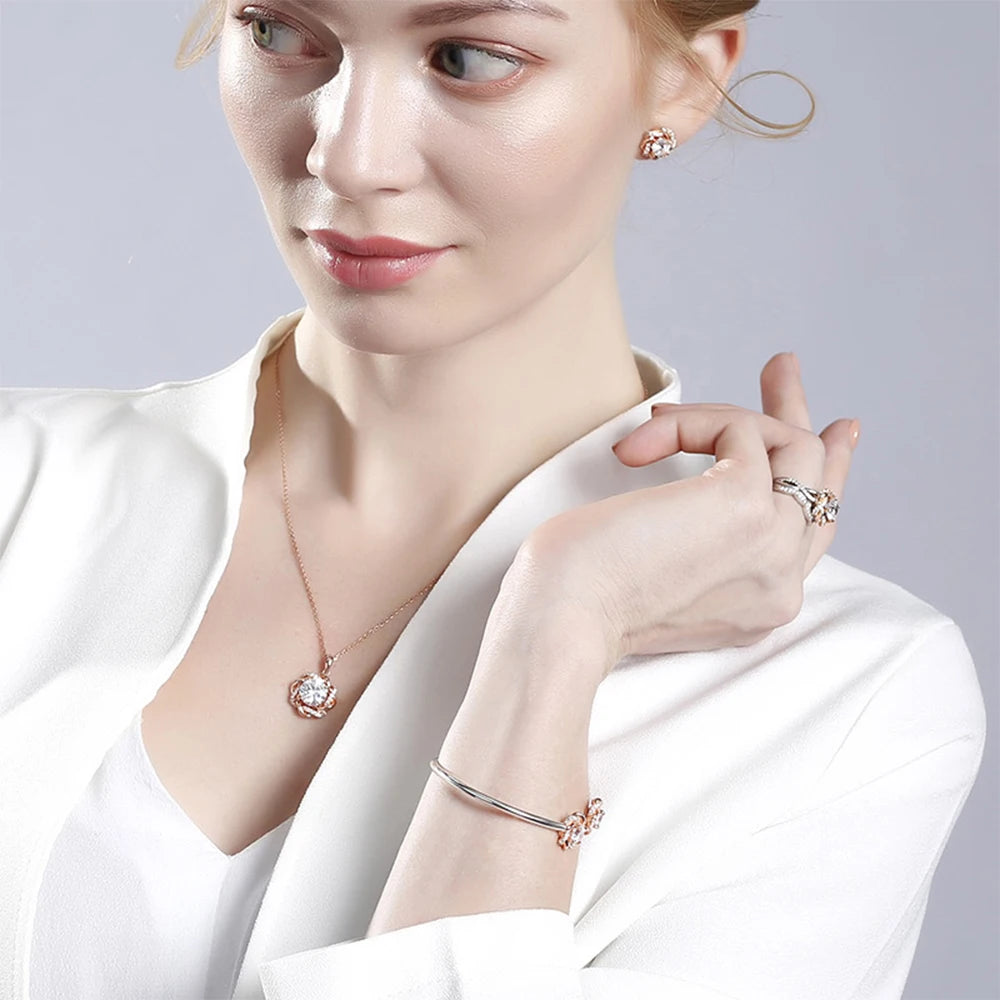 Original Moissanite Diamond Jewelry Sets for Women with Certificate Necklace Earrings Bangle Sets 925 Silver Wedding Luxury Gift