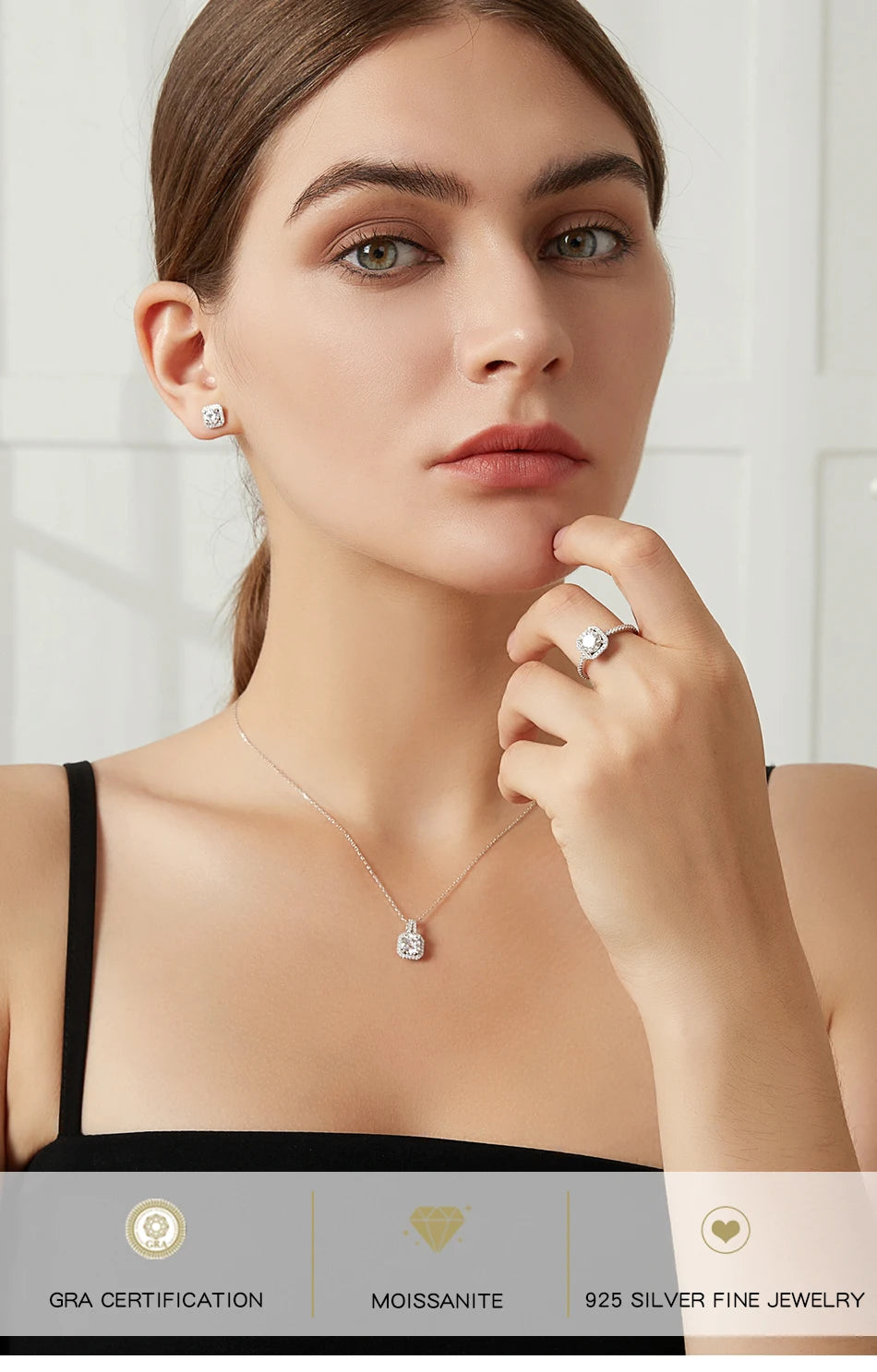 Moissanite Diamond Unusual Square Halo Stud Earrings For Women Certified 925 Sterling Silver Trendy Fine Anniversary Jewelry