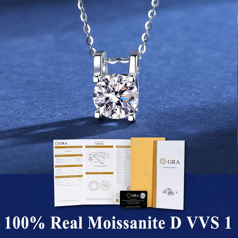 100% Real Moissanite Pendant Necklace D Color 1 Carat GRA Certificate for Women Wedding Bridal S925 Sterling Silver Fine Jewelry