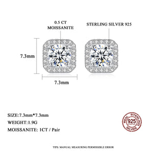 Moissanite Diamond Unusual Square Halo Stud Earrings For Women Certified 925 Sterling Silver Trendy Fine Anniversary Jewelry