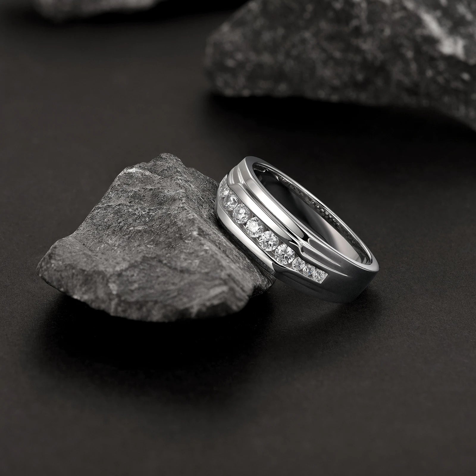 Newshe Full Moissanite Wedding Band for Men 925 Sterling Silver Engagement Rings Pave Round Eternity Promise Ring Size 7-13