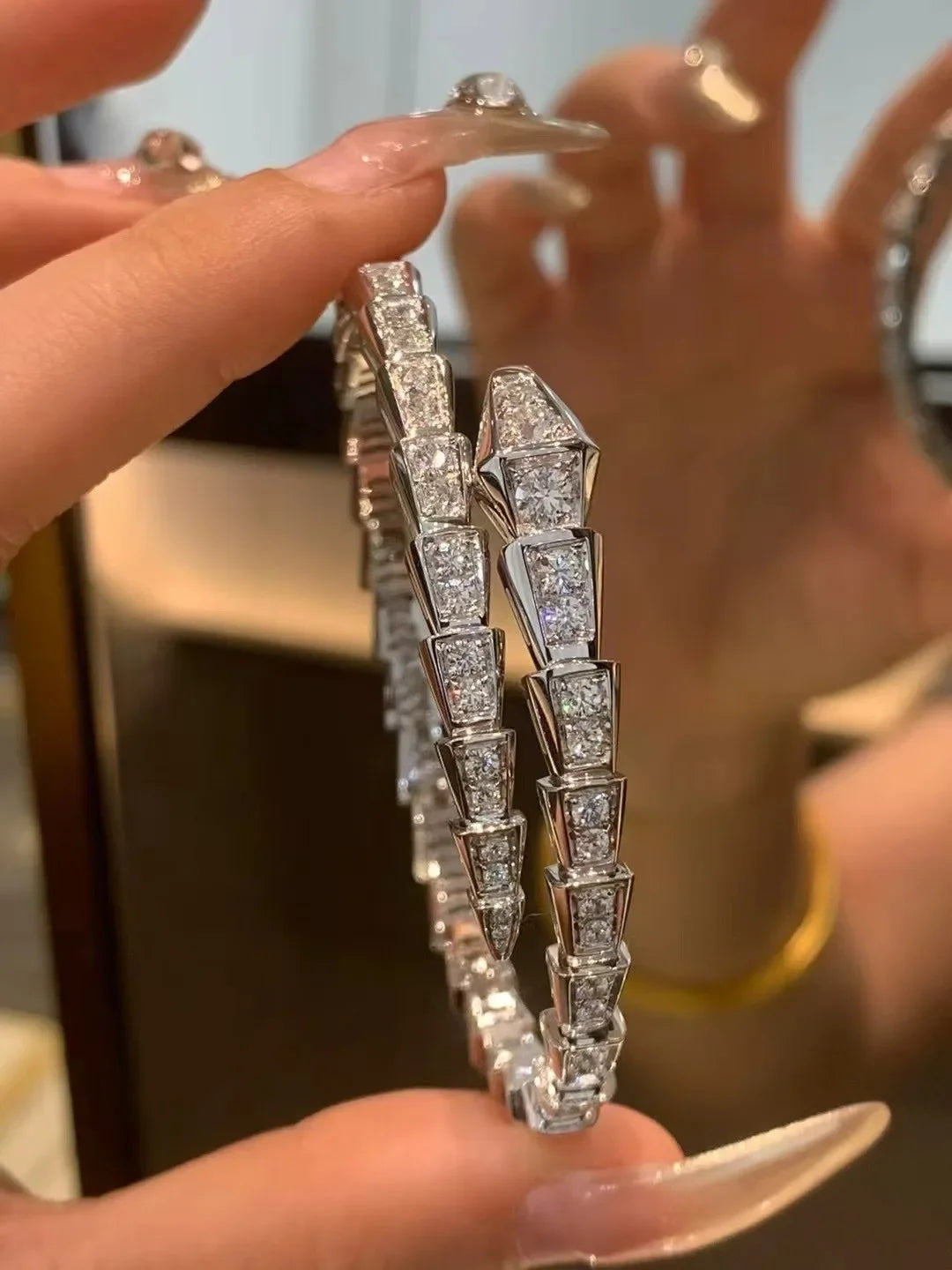 M-JAJA Moissanite Snake Bracelets Diamond Snake Wedding Ring for Women Adjustable 925 Sterling Silver Bangle Luxury Jewelry Set