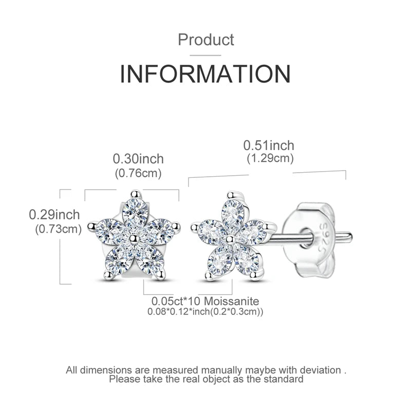 Moissanite Stud Earrings 100% Real 925 Sterling Silver Six Claw Earrings for Women Lady Girls Sparkling Classic Wedding Earring