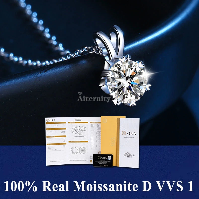 925 Sterling Silver Necklace Pendant 100% Real Moissanite For Women Fashion Clavicle Chain Necklaces Wedding Party Jewelry Gift