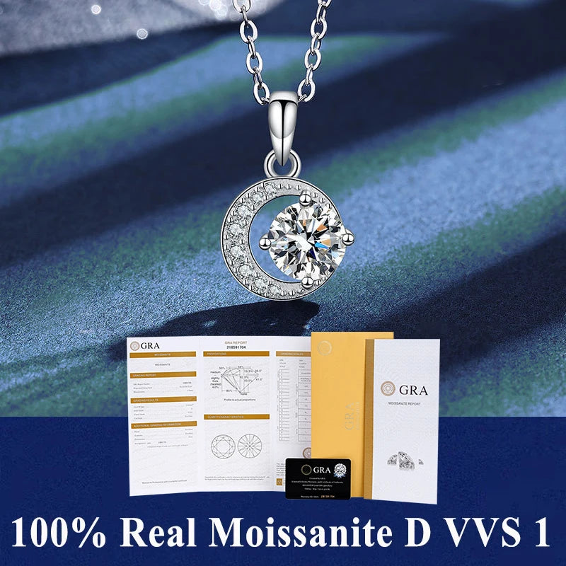 925 Sterling Silver Necklace Pendant 100% Real Moissanite For Women Fashion Clavicle Chain Necklaces Wedding Party Jewelry Gift