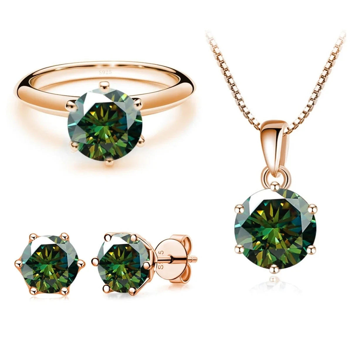 Moissanite  Jewelry Set  for charm lady Rose Gold Plated with total 4 carat mossanite silver 925 jewerly set gift classic design