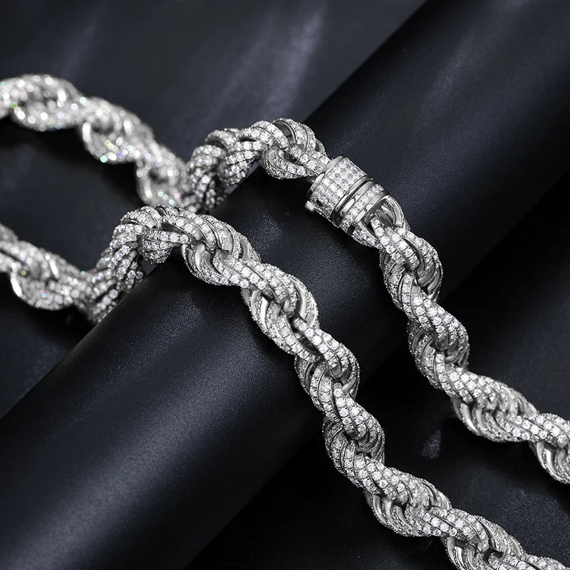 High Quality Rope Chain Man Moissanite Necklace S925 Silver For Men's Hip Hop Jewelry