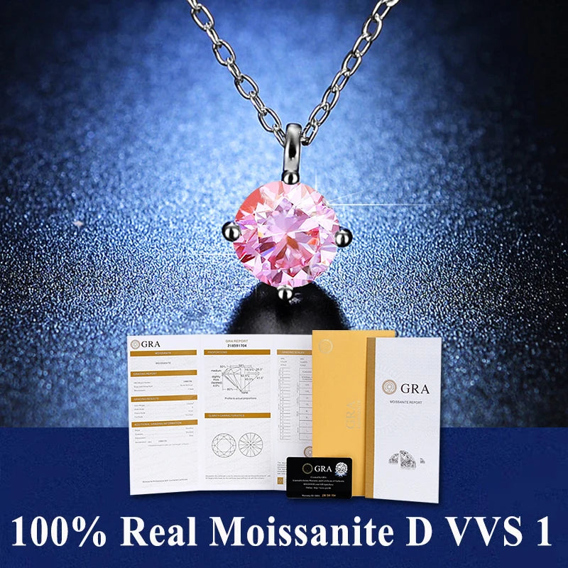 100% Real Moissanite Pendant Necklace D Color 1 Carat GRA Certificate for Women Wedding Bridal S925 Sterling Silver Fine Jewelry