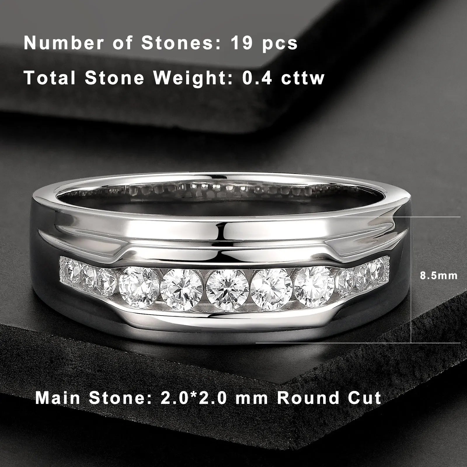Newshe Full Moissanite Wedding Band for Men 925 Sterling Silver Engagement Rings Pave Round Eternity Promise Ring Size 7-13