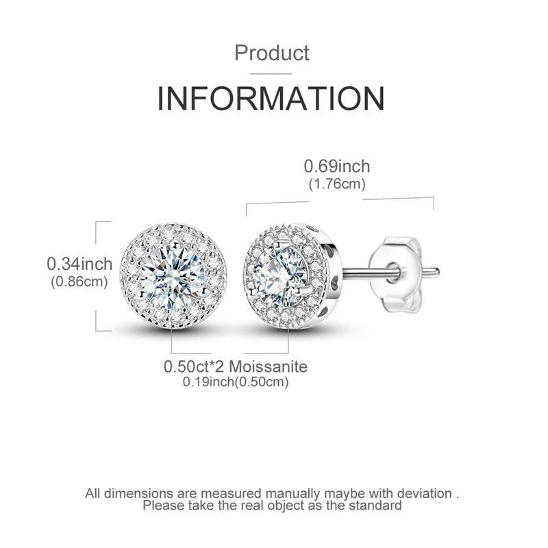 Moissanite Stud Earrings 100% Real 925 Sterling Silver Six Claw Earrings for Women Lady Girls Sparkling Classic Wedding Earring