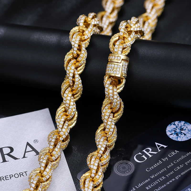 High Quality Rope Chain Man Moissanite Necklace S925 Silver For Men's Hip Hop Jewelry