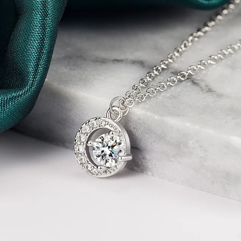 925 Sterling Silver Necklace Pendant 100% Real Moissanite For Women Fashion Clavicle Chain Necklaces Wedding Party Jewelry Gift