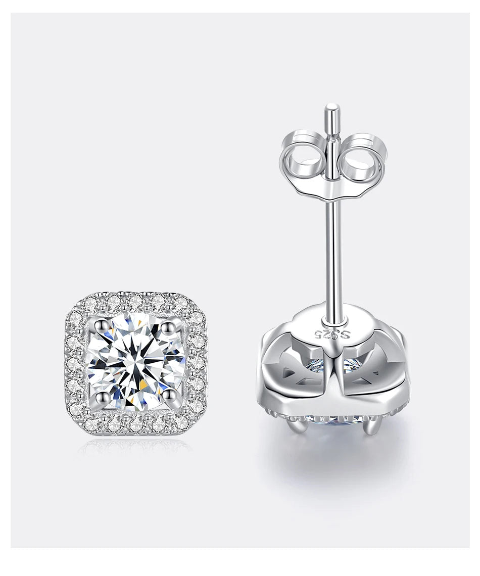 Moissanite Diamond Unusual Square Halo Stud Earrings For Women Certified 925 Sterling Silver Trendy Fine Anniversary Jewelry