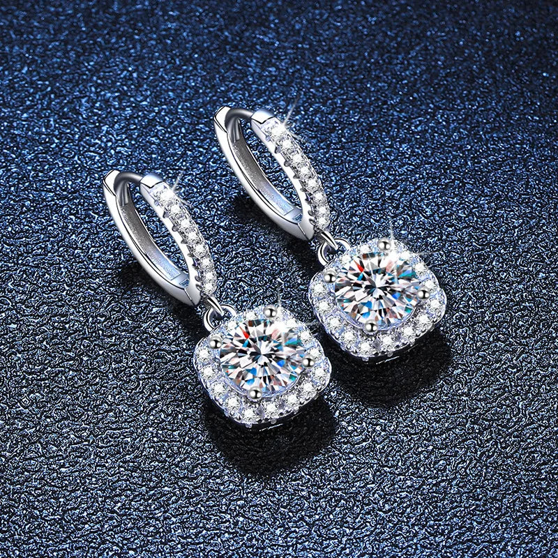 Moissanite earrings s925 silver stud earrings classic square bag earrings, exquisitely crafted quality