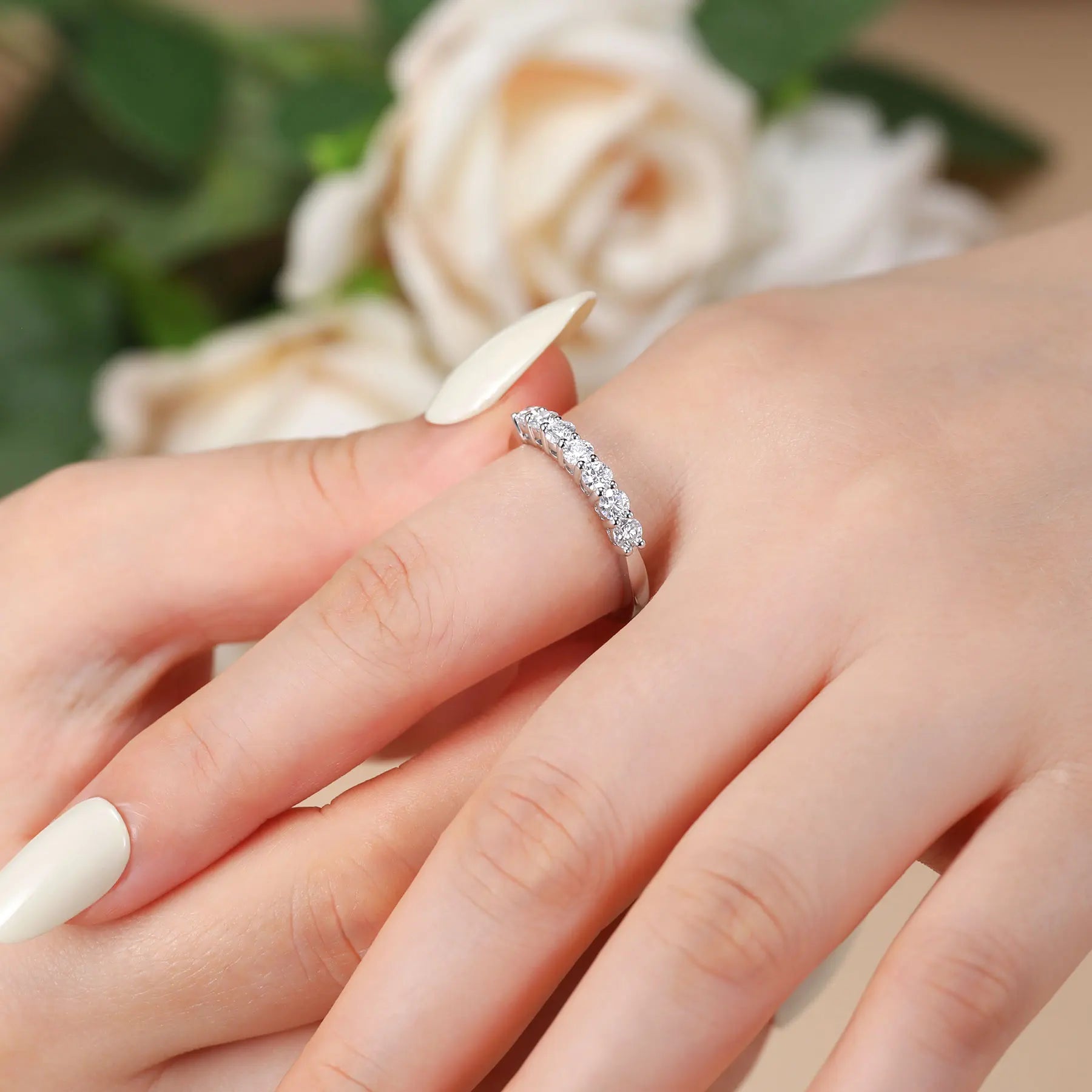 Moissanite Ring for Women Half Eternity Wedding Band Original 925 Sterling Silver 0.7ct D Color VVS1 Lab Diamond Fine Jewelry