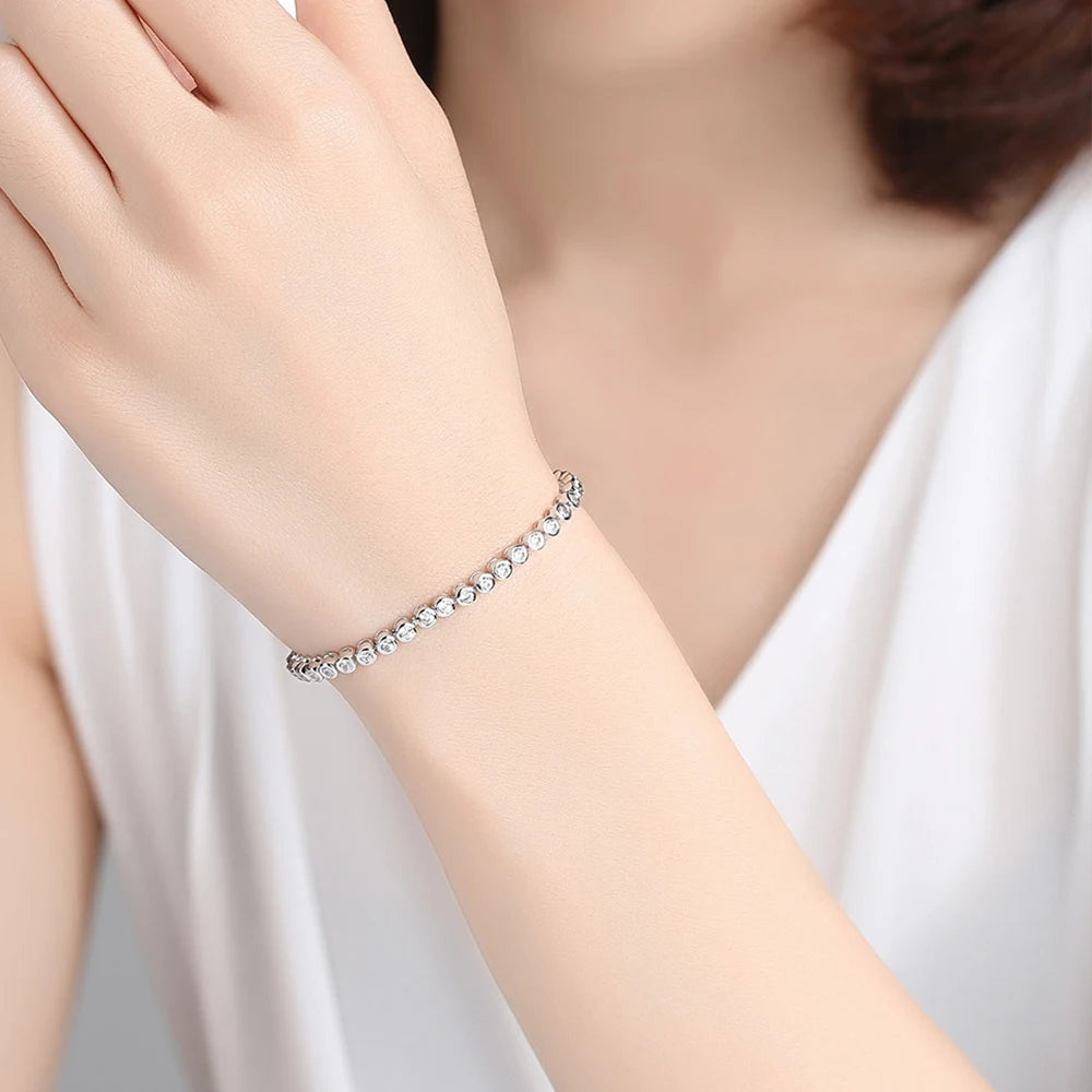 2mm Moissanite Tennis Bracelet for Woman Men 925 Sterling Silver Plated 18k Gold Hip Hop Chain Round Bubble Diamond Bracelets