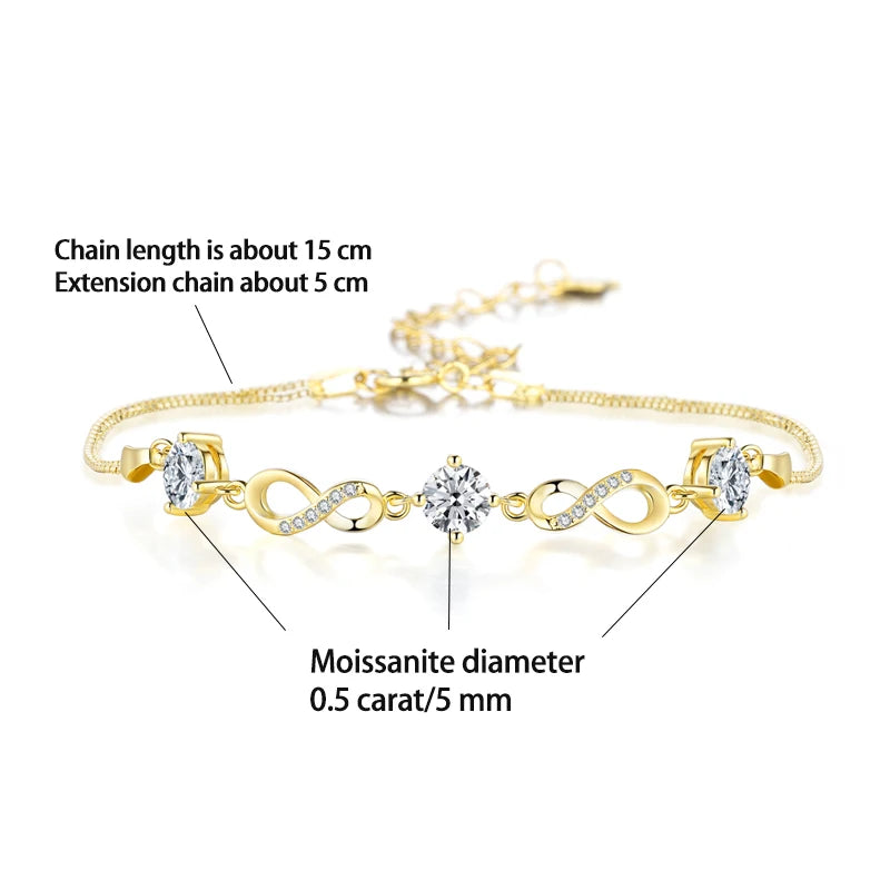 925 silver 1.5 carat moissanite fashion classic bracelet elegant and luxurious, suitable for daily wear wedding anniversary gift