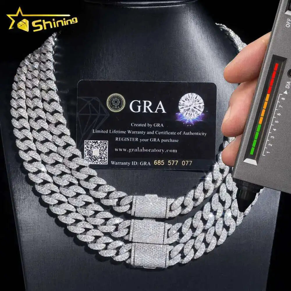 Rts 12mm Width Sterling Silver 925 Vvs Moissanite Cuban Bracelet Hip Hop Iced Out Jewelry Men Necklace Cuban Link Chain