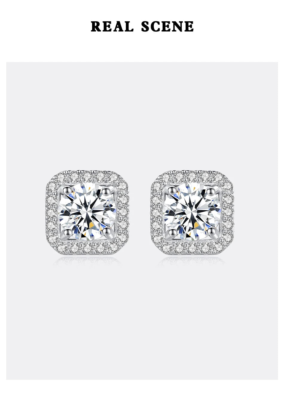 Moissanite Diamond Unusual Square Halo Stud Earrings For Women Certified 925 Sterling Silver Trendy Fine Anniversary Jewelry