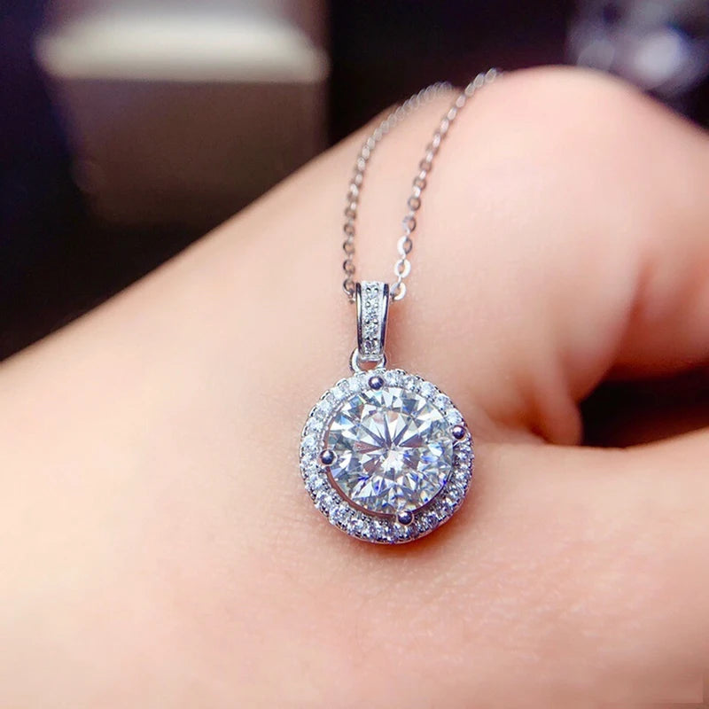 925 Sterling Silver Necklace Pendant 100% Real Moissanite For Women Fashion Clavicle Chain Necklaces Wedding Party Jewelry Gift