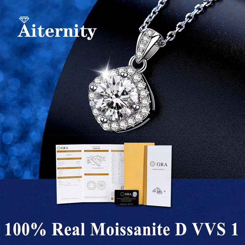 925 Sterling Silver Necklace Pendant 100% Real Moissanite For Women Fashion Clavicle Chain Necklaces Wedding Party Jewelry Gift