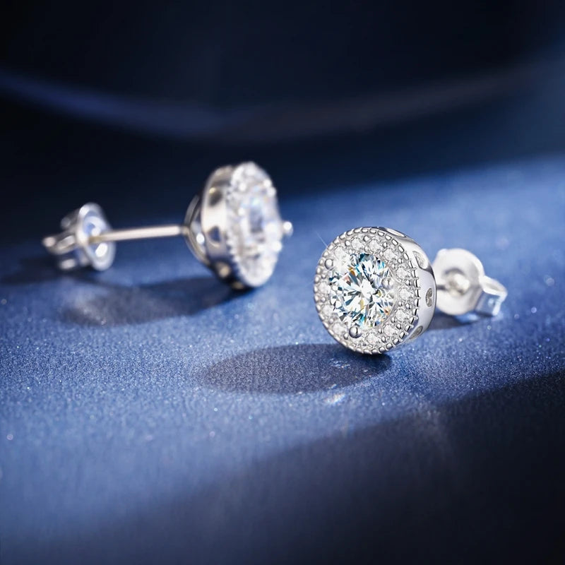 Moissanite Stud Earrings 100% Real 925 Sterling Silver Six Claw Earrings for Women Lady Girls Sparkling Classic Wedding Earring