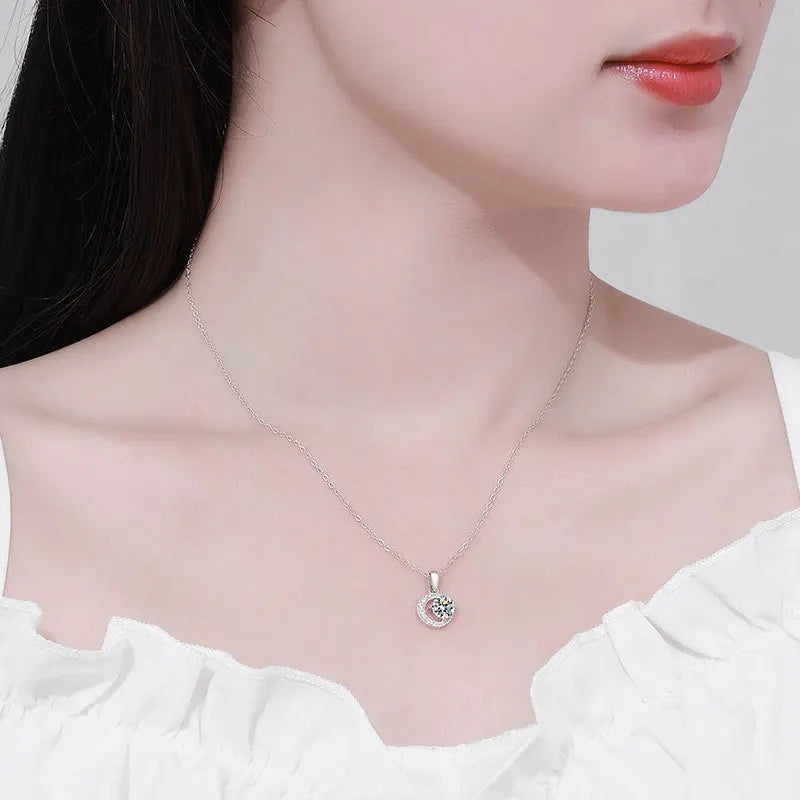 925 Sterling Silver Necklace Pendant 100% Real Moissanite For Women Fashion Clavicle Chain Necklaces Wedding Party Jewelry Gift
