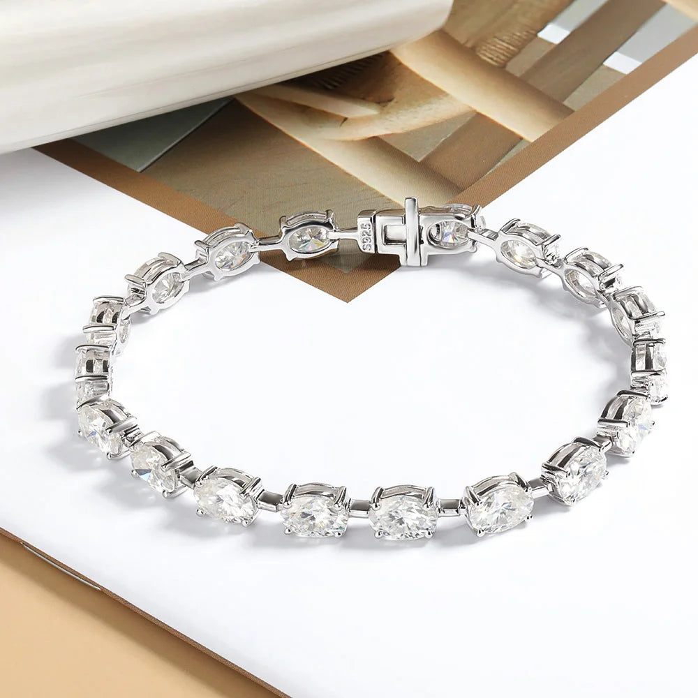 16ct 17ct 18ct Oval D Color Moissanite Tennis Bracelet For Women S925 Sterling Silver Sparkling Bracelet Plated 18K Fine Jewelry